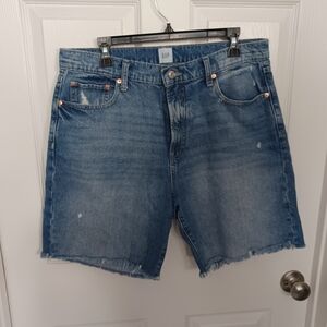 GAP High Rise Loose Bermuda Shorts in Blue Denim